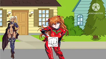 Chloe (Kuroinu) punches Asuka Langley Soryu in the stomach and gets grounded