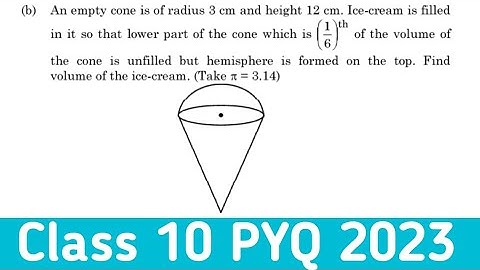 A empty cone is of radius 3 cm and the height 12cm ice cream is filled in it so that lower part of