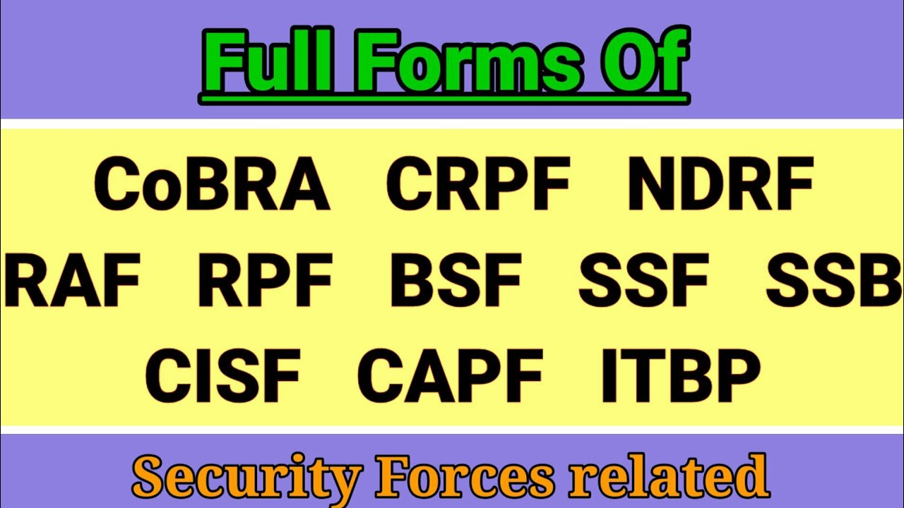 Full Form Of CoBRA, CRPF, RAF, RPF, CISF, CAPF, SSF, ITBP, SSB | Full Forms Of Security Forces | GK