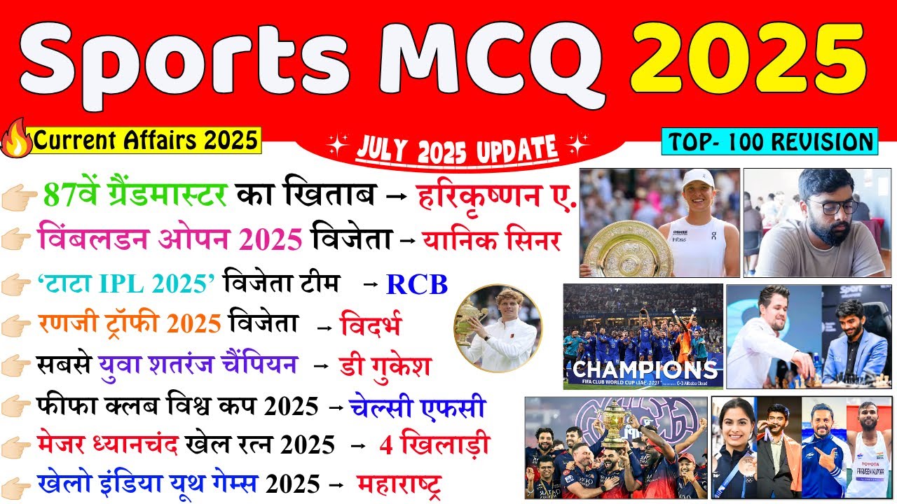 Sports Current Affairs 2025 | January to July 2025 | खेल करेंट अफेयर्स ...