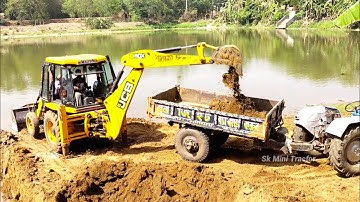 Jcb 3dx Backhoe Machine Loading Mud In Powertrack 434 Ds Plus & Mahindra 475 Di Tractor | Jcb Video