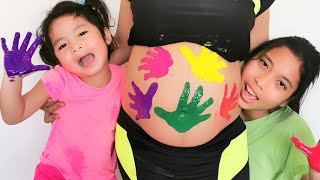 น้องใยไหม  มีน้องใหม่ เล่นกับน้องในท้องแม่ Kids Paint Color with Her Pregnant Mommy!