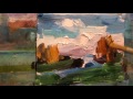 Oil painting. Autumn landscape.  Miniature paintings. Large brush stroke.