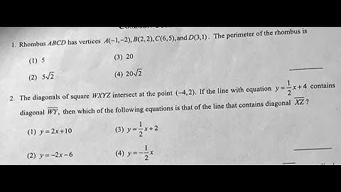 [Math] The perimeter of the rhombus ABCD has vertices A(-1,2), B(2,2), C(6,5), and D(3,20). The diag