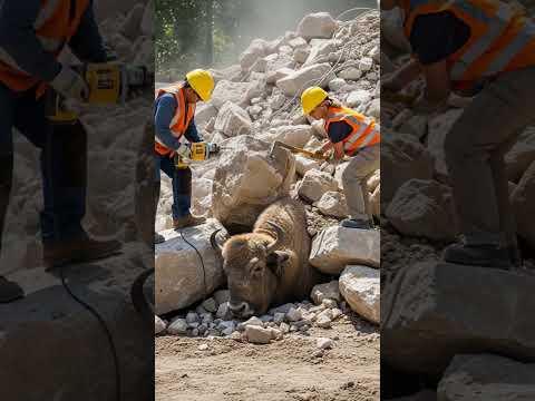 Bison Calf Leads Construction Workers To Trapped Mother! #rescue #animals #Wildlife