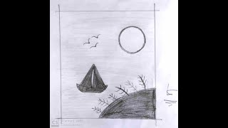 رسم منظر طبيعي للشمس والبحر بالرصاص..Drawing a landscape of the sun and the sea in pencil.drawings