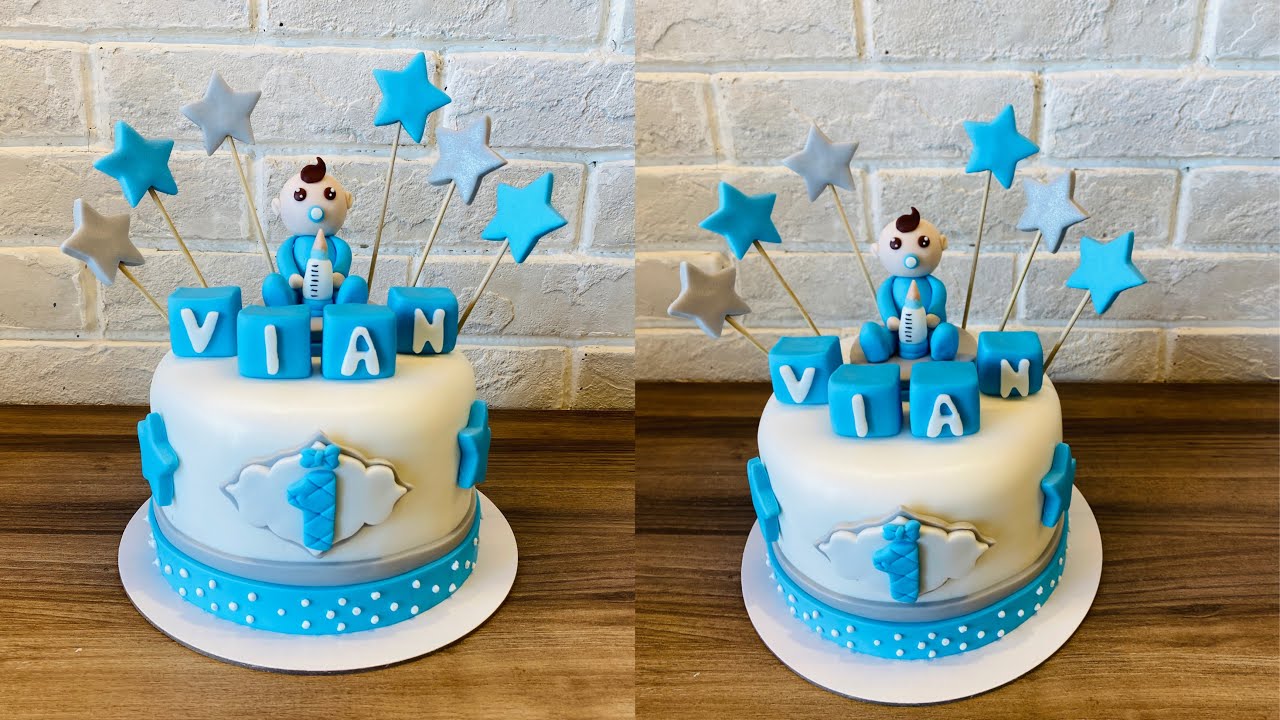 FIRST BIRTHDAY CAKE IDEAS /BABY BOY/EASY CAKE TUTORIAL STEP BY ...