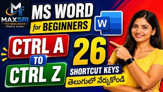 Ms word lo CTRL A to CTRL Z Short cut keys |ms word for Beginners telugu tutorial |