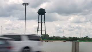 Water tower with flood lights