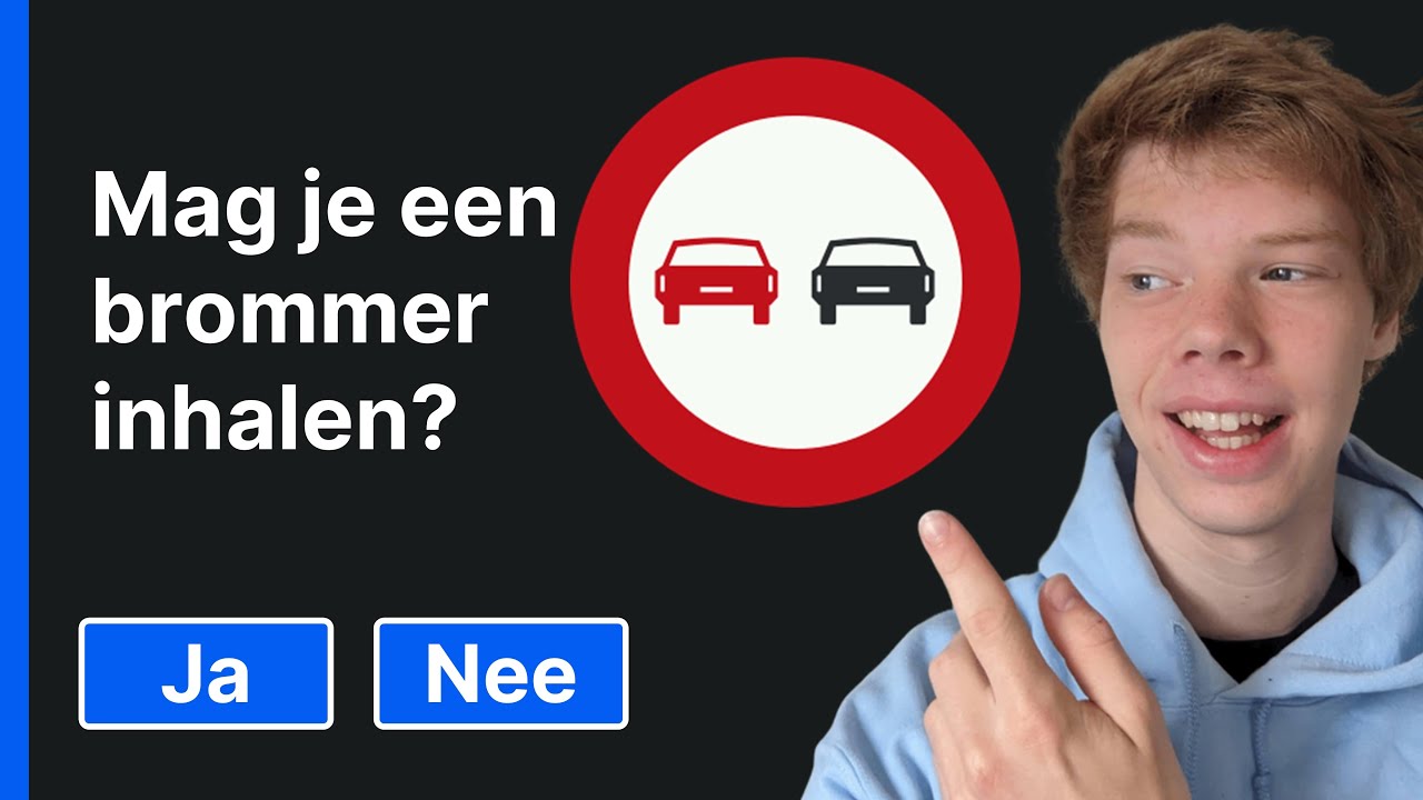 Afbeelding auto theorie vraag: Mag je een brommer inhalen? Inhaalverbod verboden inhalen bord vraag
