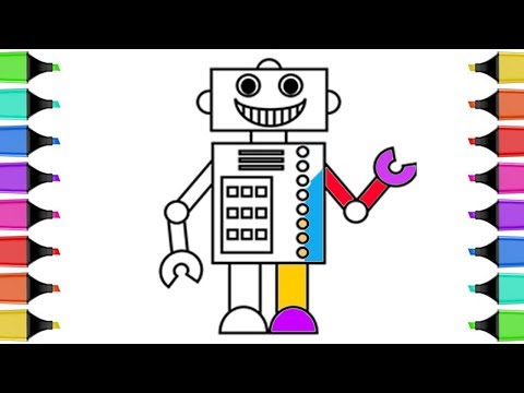 How To Draw Robot Coloring Book | Coloring Pages For Kids With Colored Markers