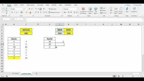 Excel de MUTLAK, EBOB, EKOK formülleri (ABS, GCD, LCM)