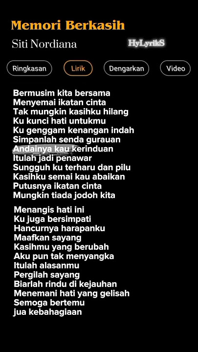 Memori Berkasih-Siti Nordiana 🎶 #liriklagu #musichits#viral