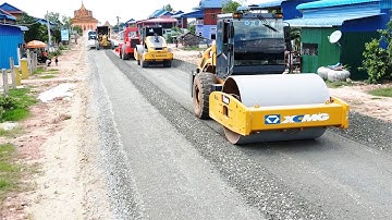Amazing Motor Grader Building Road Construction, Motor Grader Spreading Gravel New Road