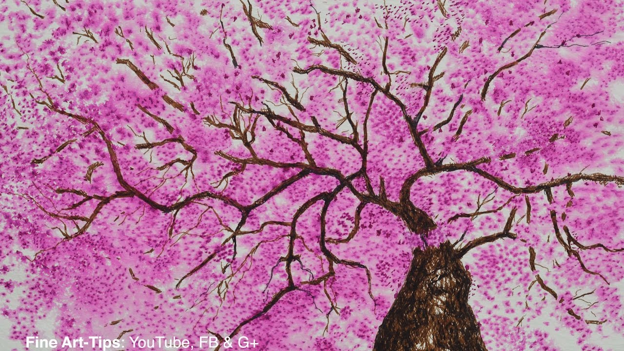 How to Draw (paint) a Cherry Tree With Ink & Water - Give Away