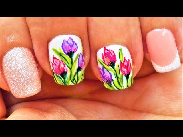 Diseño de uñas cortas tulipanes - diseño de uñas tulipanes - Diseño para  Uñas Cortas Flores - YouTube