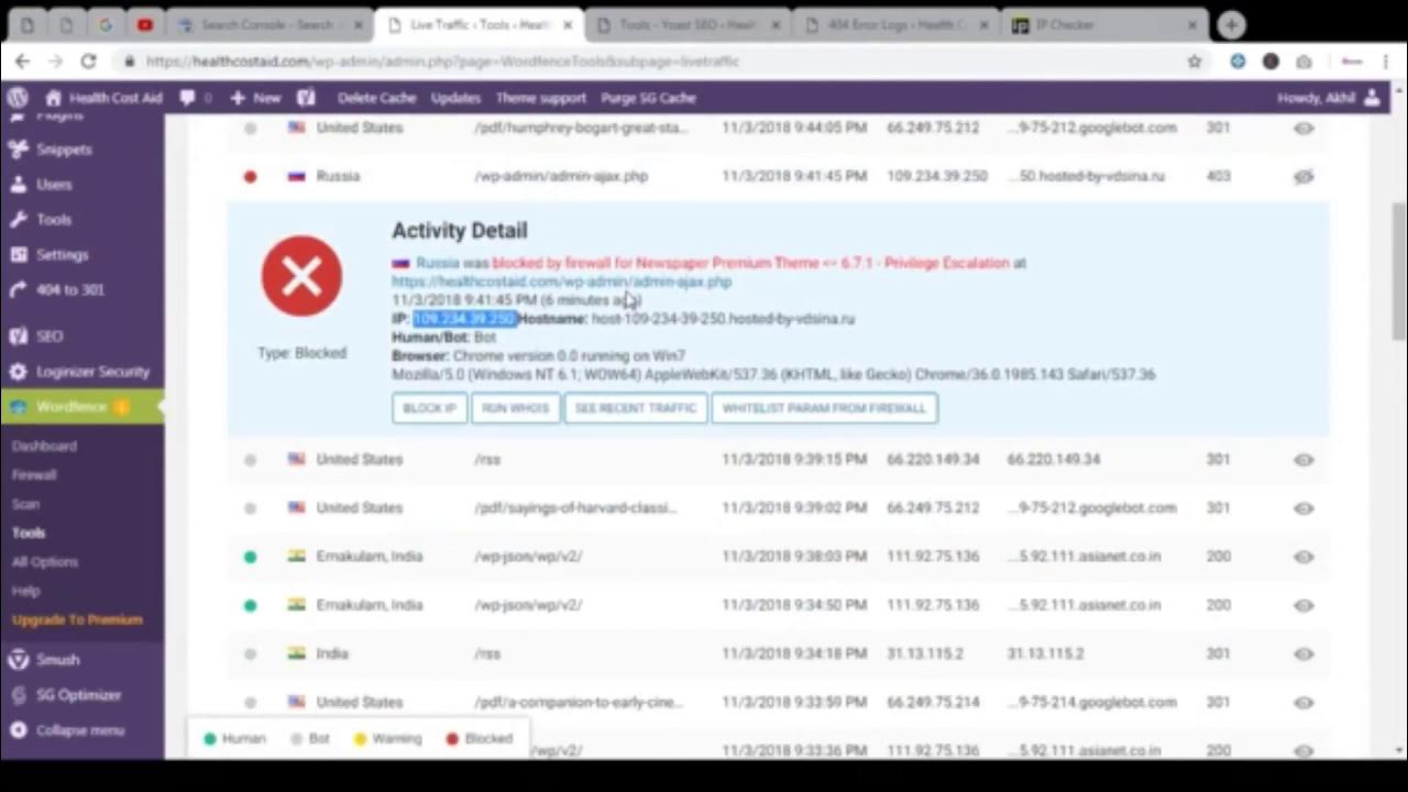 Wordfence Options To Block Spam IP Address - YouTube