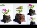 creative tree stump Cement Planter | Hand Made Tree Stump Flower Pot | DIY Planter//GREEN PLANTS