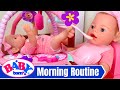 Baby born morning routine playing feeding changing  bedtime