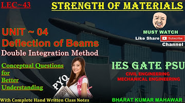 Strength of Materials~Lec 43~U4~Deflection(Questions on Double Integration Method) by Bharat Kumar M