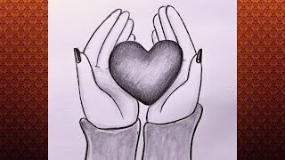 Cómo dibujar un corazón en la mano/ Dibujo a lápiz de corazón paso a paso/ Tutoriales de dibujo