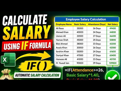How to calculate the net salary in Excel using IF condition 