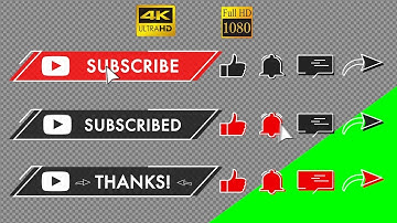 Subscribe, like, bell, share, comment button Green screen, transparent background 4K HD