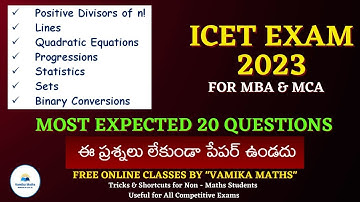 ICET 2023 Most Expected 20 Questions by Vamika Maths, Lines, Progressions, Statistics, surds #icet