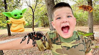 TARANTULA BUG HUNT with Caleb and MOM! Caleb Goes Exploring for BUGS with Baby Yoda!