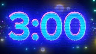 3 Minute Neon Timer | Silent Classroom Countdown with Alarm Sound at the End