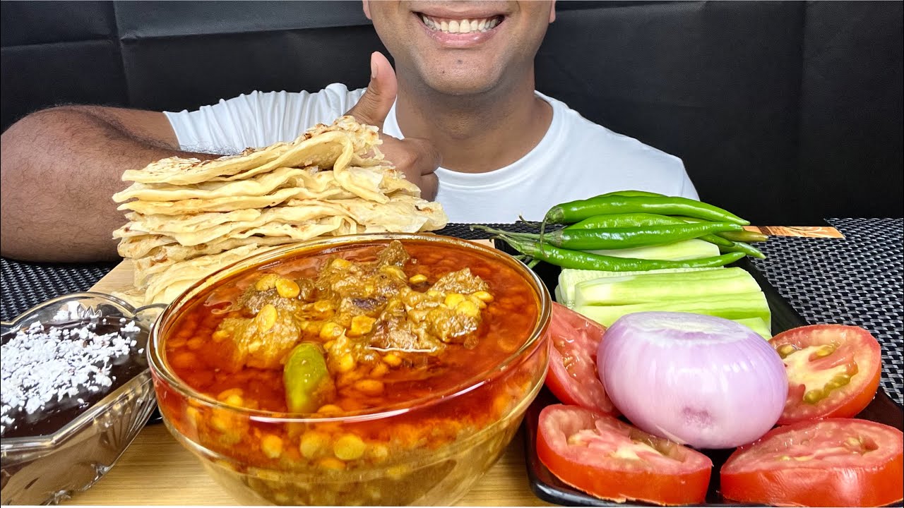 ASMR Chana dal with beef & paratha + chocolate pudding | Mukbang eating sound