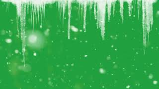 Сосульки И Падающий Снег На Зеленом Фоне, Хромакей