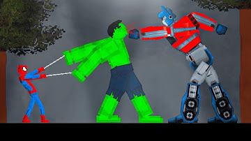 Spider-Man and Optimus Prime vs Hulk Epic Battle in People Playground
