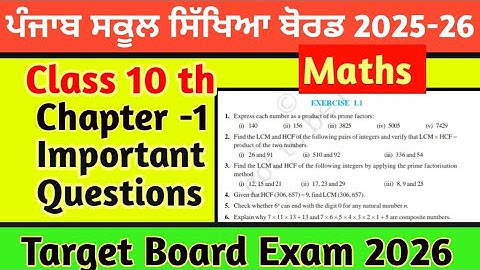 PSEB CLASS 10 th Maths Chapter 1 Real Number Important Question 2025-26