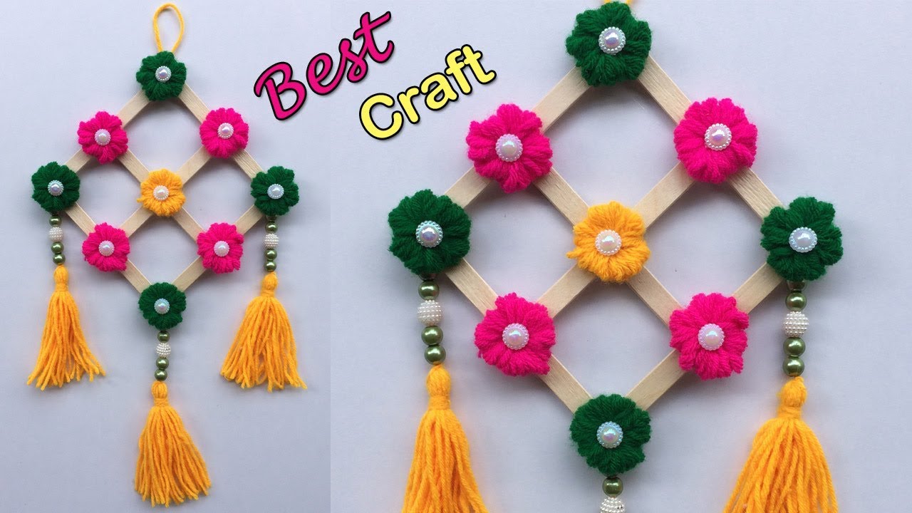 DIY wall hanging craft ideas easy with waste material/Popsicle Stick