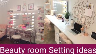 Full Glam beauty room decore ideas.vanity setting ideas.makeup room decore with lights.