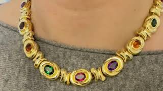 Vidéo: Collier en Or jaune 18k massif de 123,70 Grs composé de Pierres naturelles .