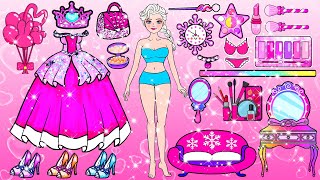 Học Làm Búp Bê Giấy - Công Chúa Elsa Trang Điểm và Làm Váy Dạ Hội Hồng Xanh - Câu Chuyện Của Barbie