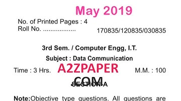HSBTE Diploma 3rd Sem Data Communication Question Paper May 19