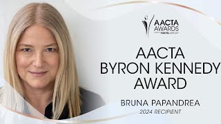 Simon Baker presents Bruna Papandrea the Byron Kennedy Award at 2024 AACTA Awards