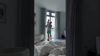 Early Morning Window Washing Activities With Papa