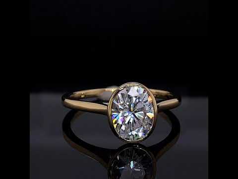 Petite Bezel Oval Moissanite Solitaire Ring ring video