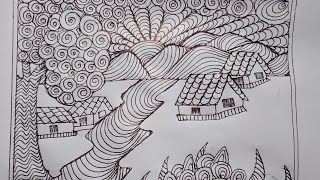 Landscape doodle | Zentangle landscape | Easy zentangle pattern | Easy art & craft ||