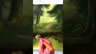 Deep Forest Reflections  Quick Acrylic Landscape Painting Oval Brush Art #acrylicart