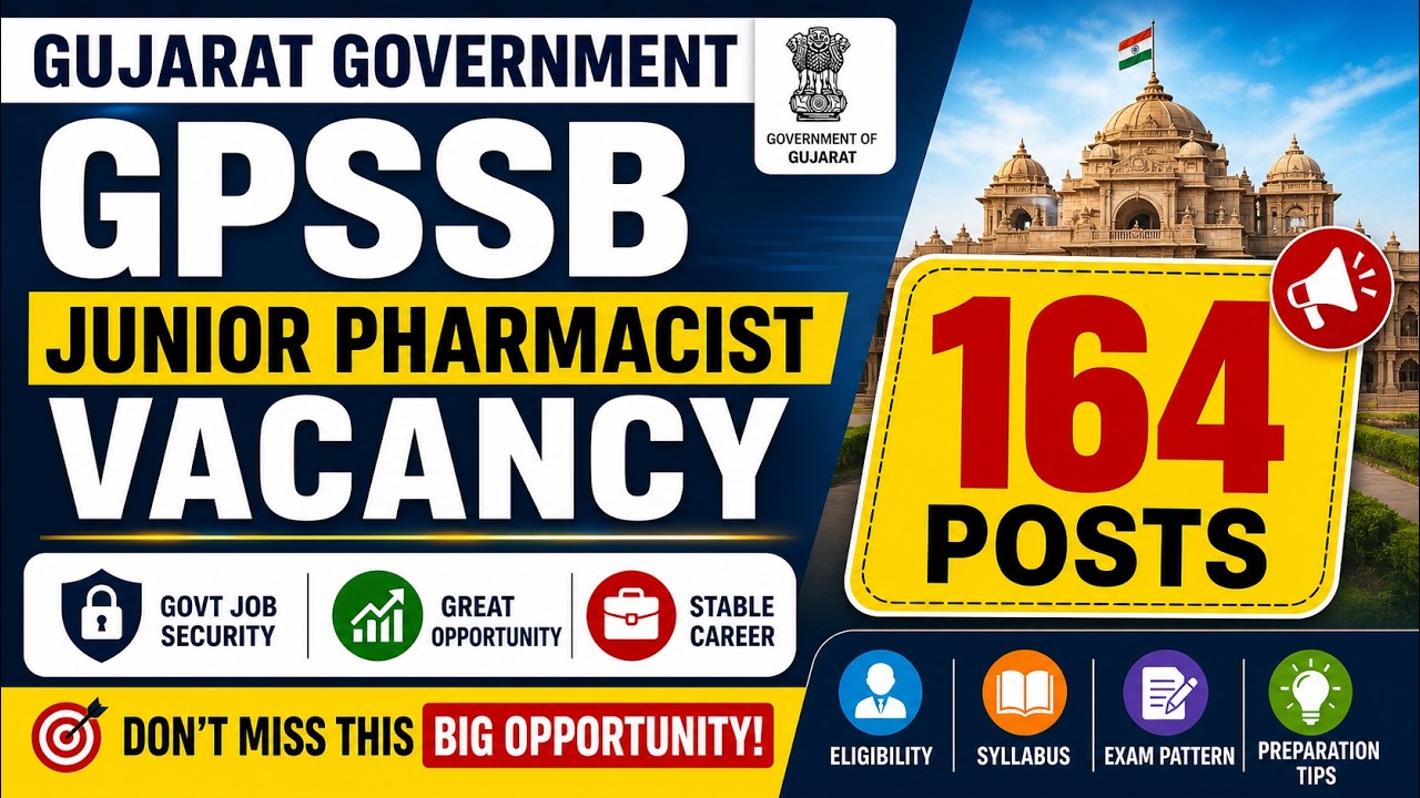 GPSSB Junior Pharmacist Vacancy 2026 🔥 | 164 Posts Out | Gujarat Govt Job