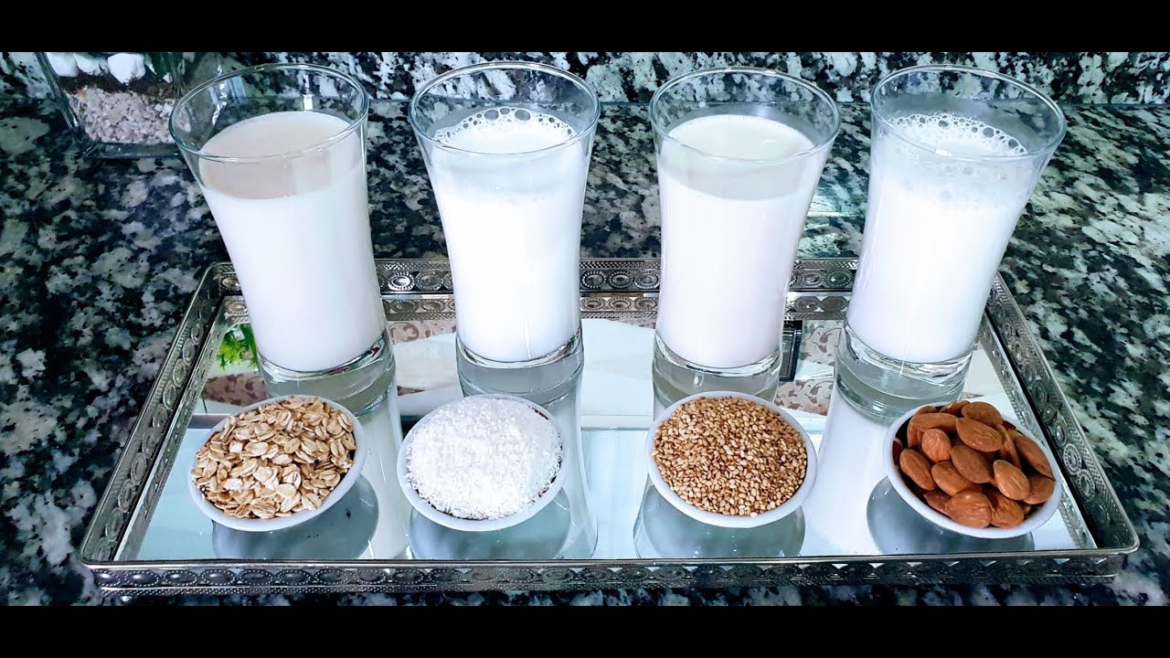أبسط طريقة لتحضير الحليب النباتي 🌱 بأنواعه🍶 حليب اللوز 🥛حليب السمسم حليب جوز الهند🥥 و حليب الشوفان👍