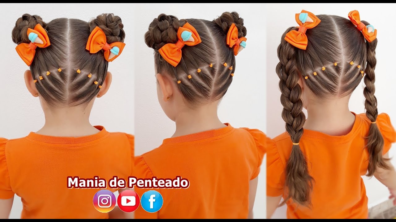 Penteado Infantil Fácil com Ligas e Coque Duplo | Easy Two Buns Hairstyle  for Girls - thptnganamst.edu.vn