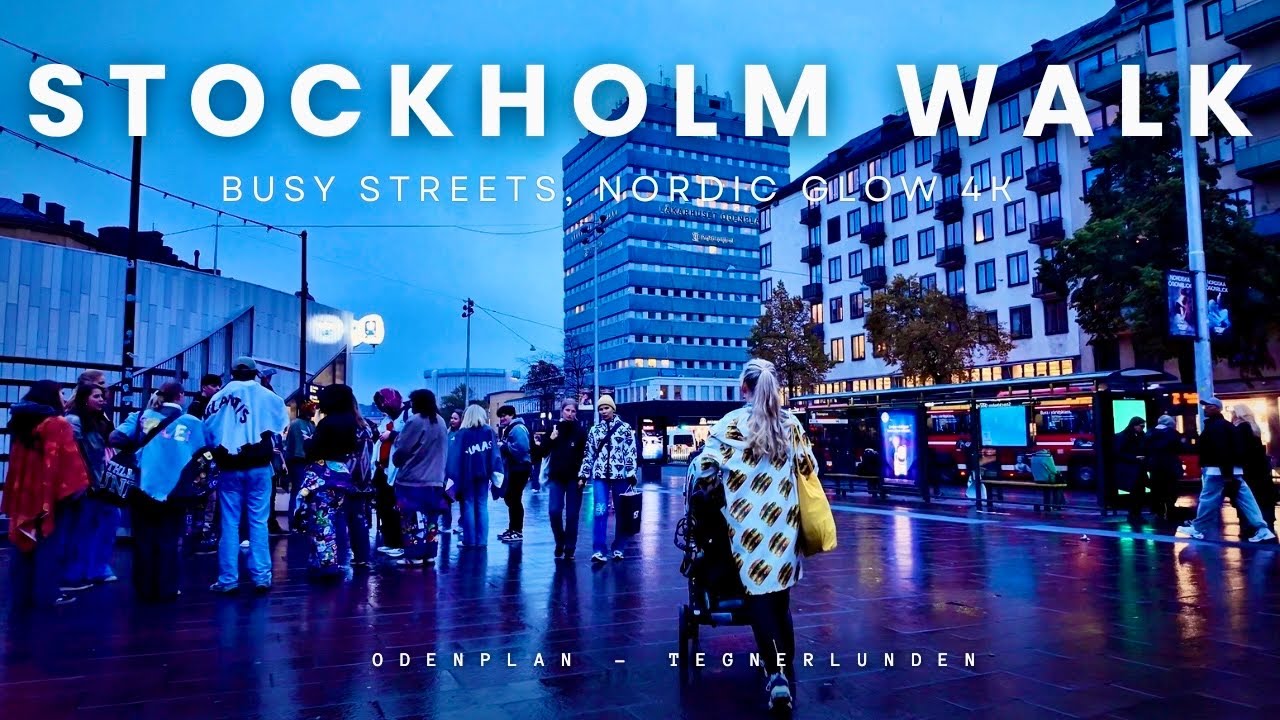Rainy Stockholm Walk 4K 🌧 | Calm City Lights at Odenplan & Vasastan – Nordic Night Ambience 