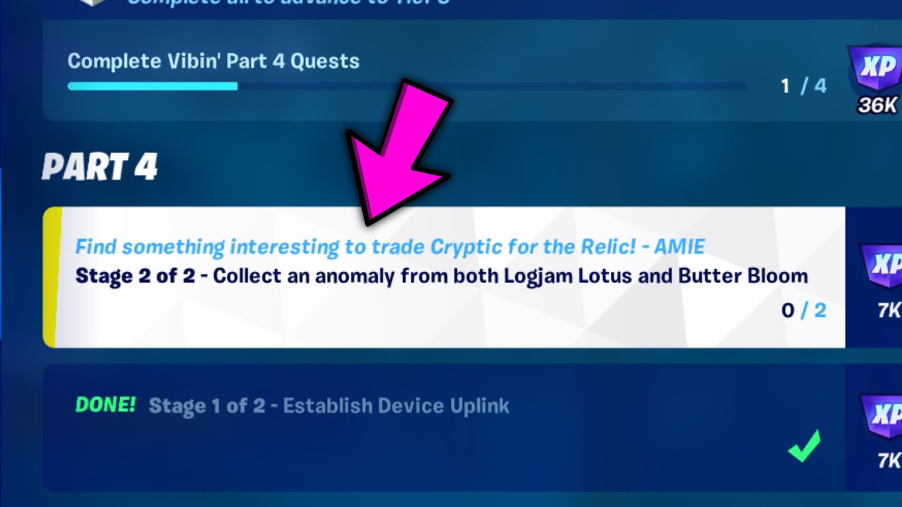 Stage 2 of 2 - Collect an anomaly from both Logjam Lotus and Butter Bloom