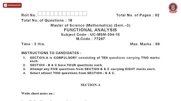 MSC 3RD SEM MATHS FUNCTIONAL ANALYSIS JAN 2021 | PTU
